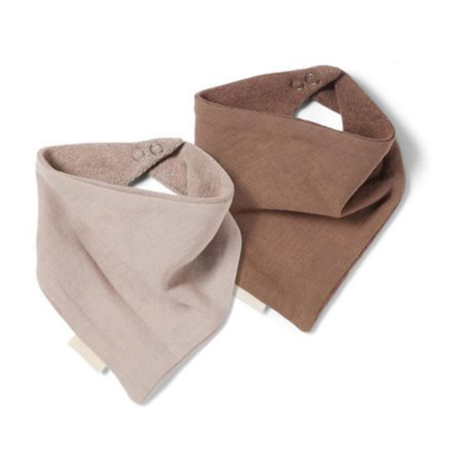 Terry organic cotton baby bibs - 2 pack (Brown and beige)