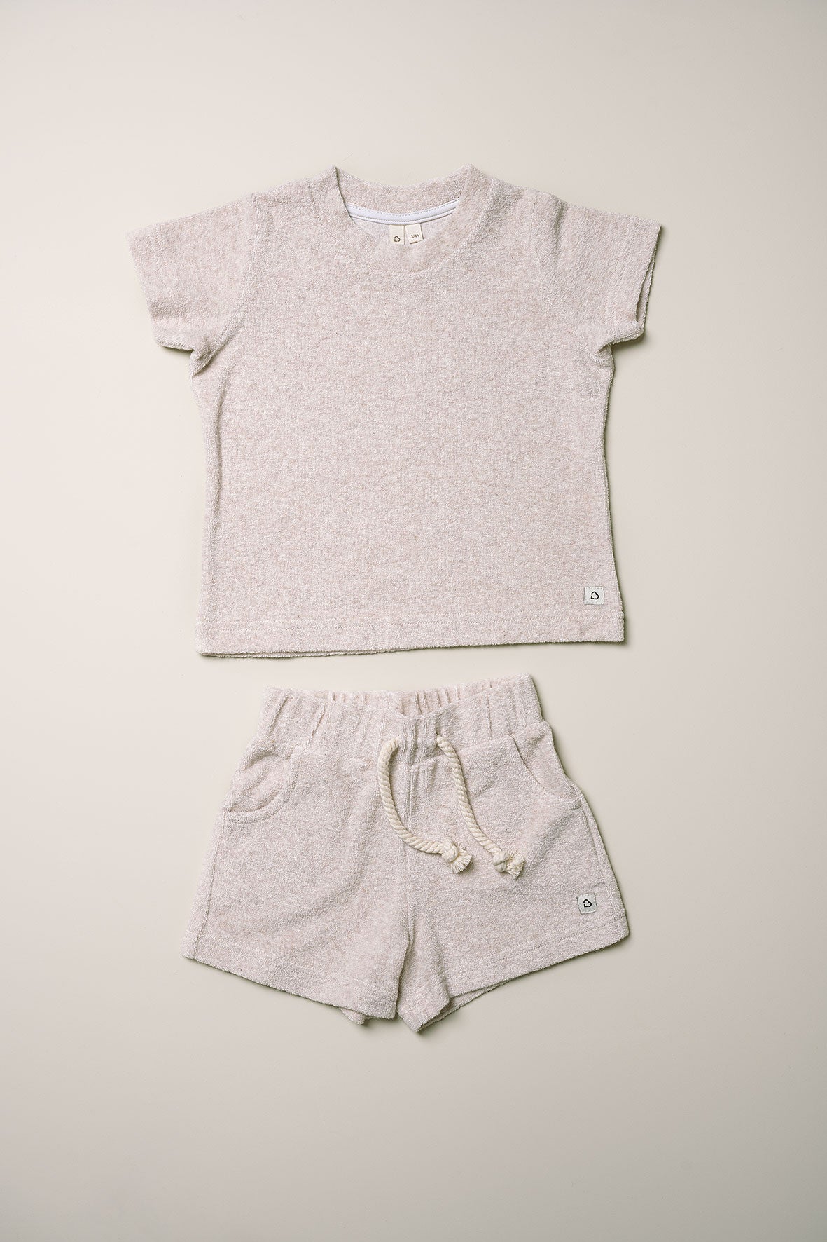 Unisex 2 pieces t-shirt and shorts terry set-Oatmeal