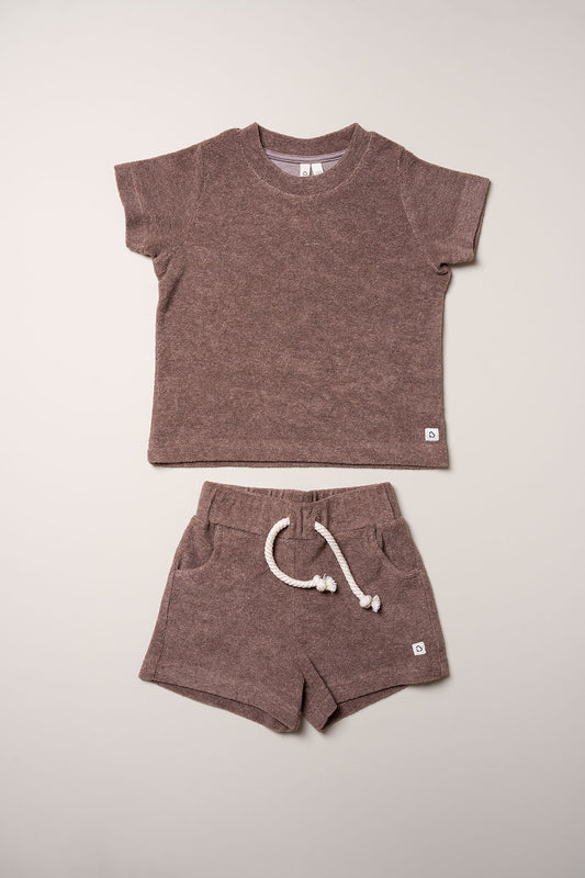 Unisex 2 pieces t-shirt and shorts terry set-Taupe
