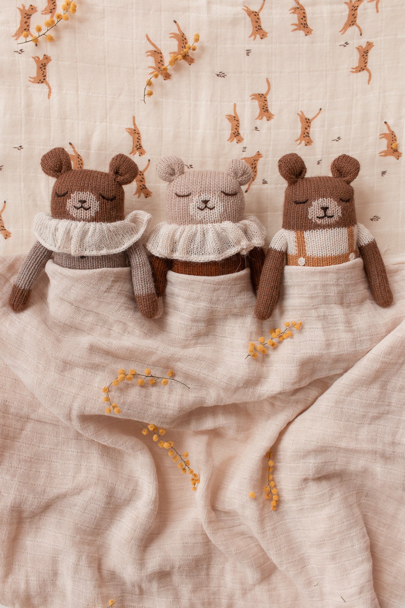 Alpaca wool Teddy handknitted soft toy - Oat pyjamas